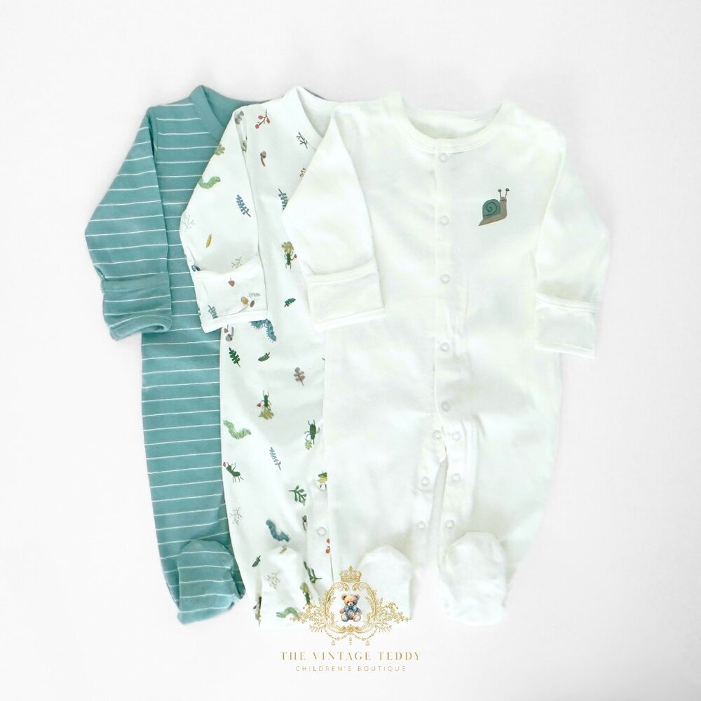 NWT Cute Baby Sleep N' Play Footies One-Piece Bodysuit Pajamas 3 Piece Set 6-9M - Picture 1 of 2